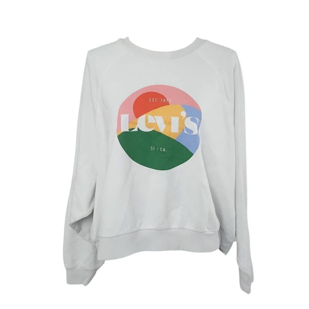 Levi's Women's Size XXL White Green Pink San Fran Logo Pullover Sweatshirt